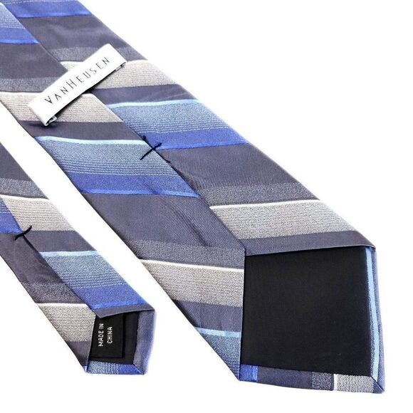 Van Heusen Blue Gray Striped Woven Silk Tie‎ - Picture 5 of 6